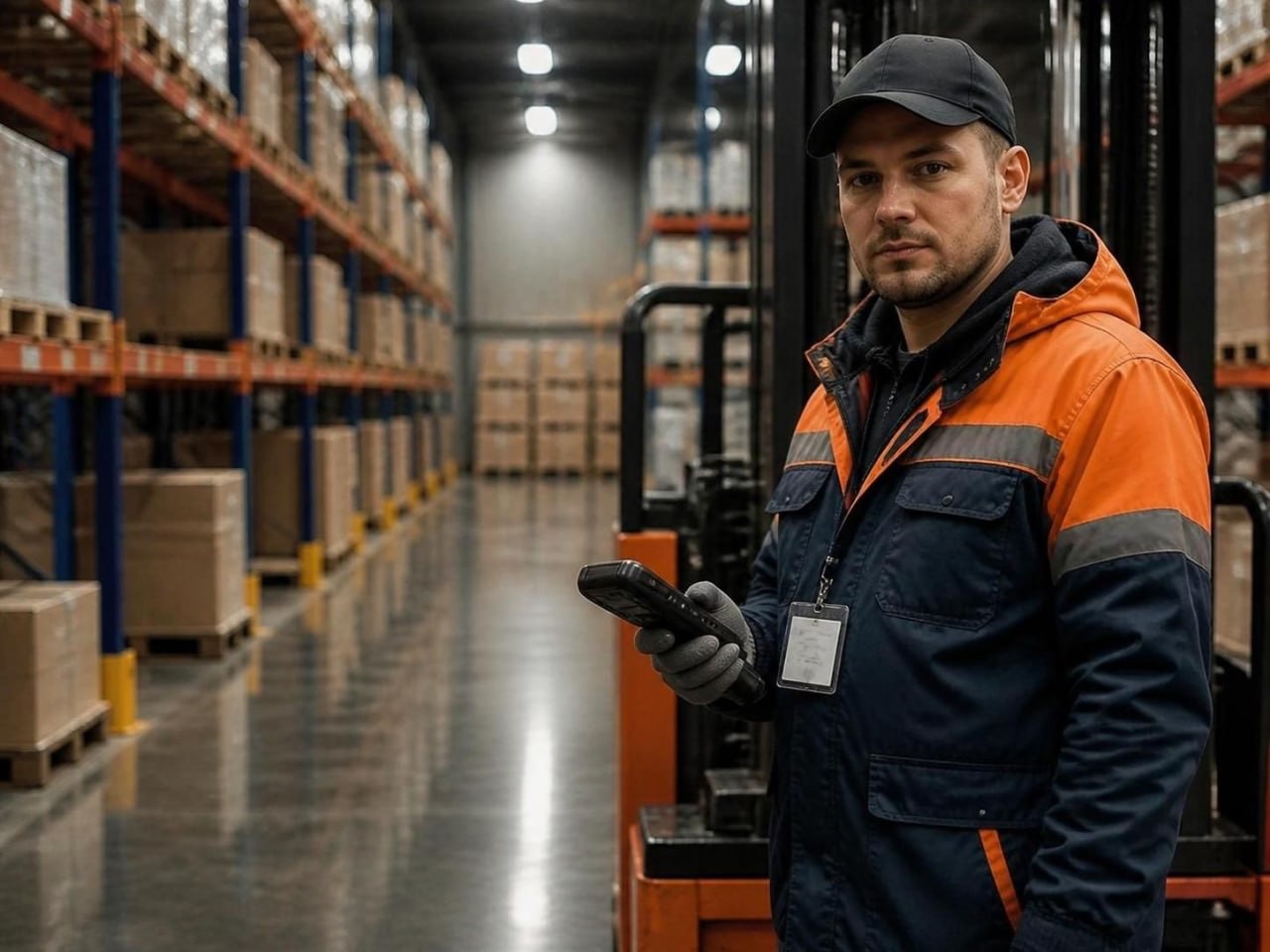 Pracovník logistiky se skenerem ve skladu